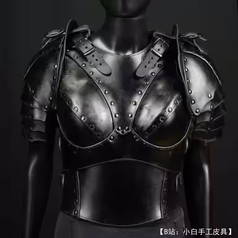 一套皮甲图案: 男甲、女甲、头盔、垫肩、护腿 - 4