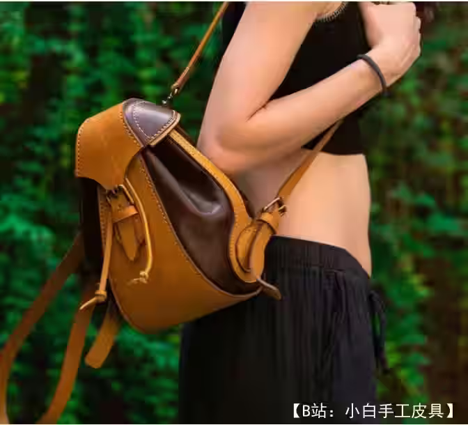 带翻盖的小皮革背包的图案 - 1