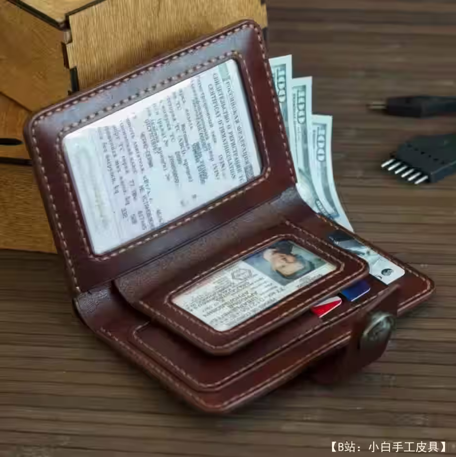 用于存放驾驶员证件、驾照和现金的皮革码头支架/钱包的图案 - 1