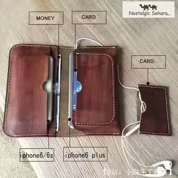 带手机隔层的皮革钱包的图案 - 1