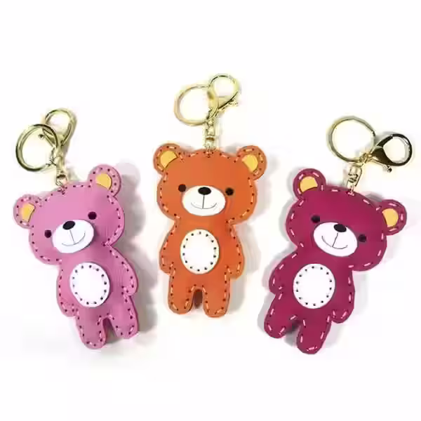 钥匙熊形状的皮革钥匙扣图案 - 4