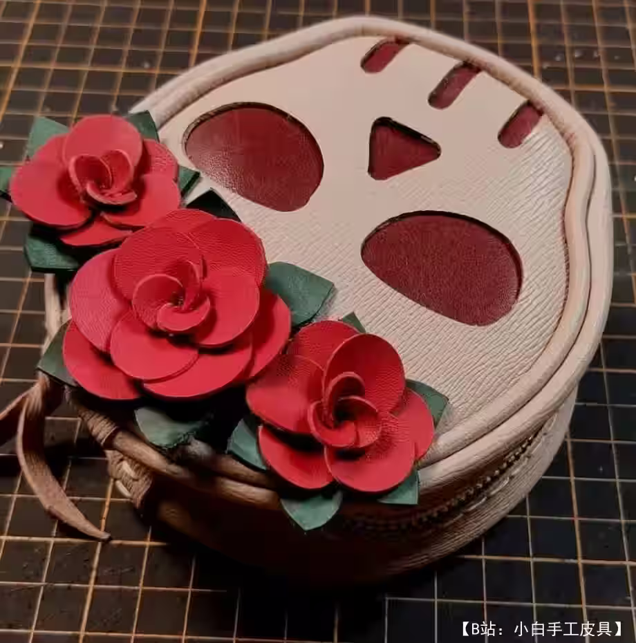 皮革玫瑰形状的钥匙扣图案 - 2