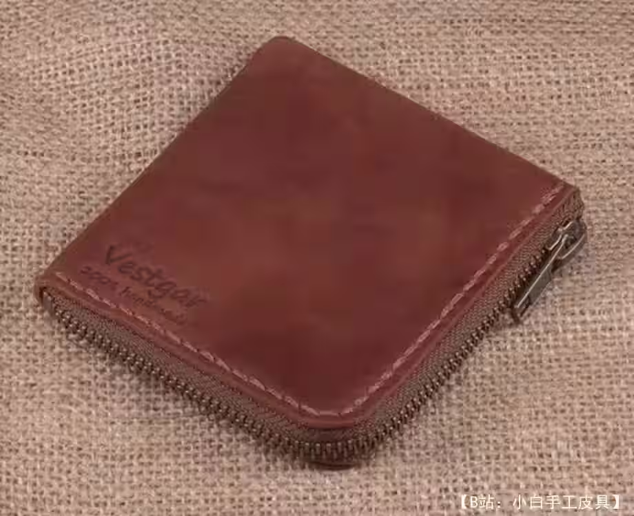 带有硬币隔层的简单皮革拉链钱包（带拉链）的图案 - 1