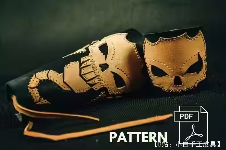 带有骨架草图的皮革护腕图案 - 1