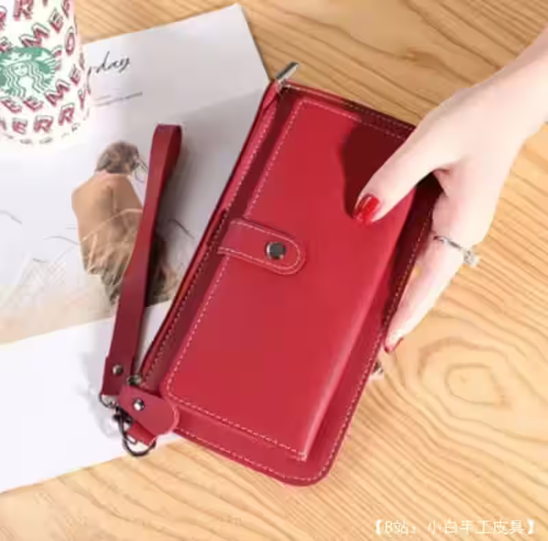 大型女式皮革手拿包或带银行卡和文件隔层的长钱包的图案 - 1