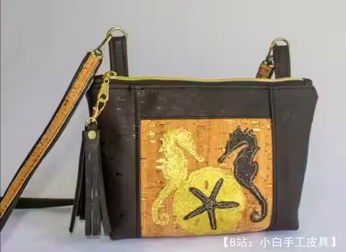 图案牛皮女式斜挎包（单肩肩带） - 5