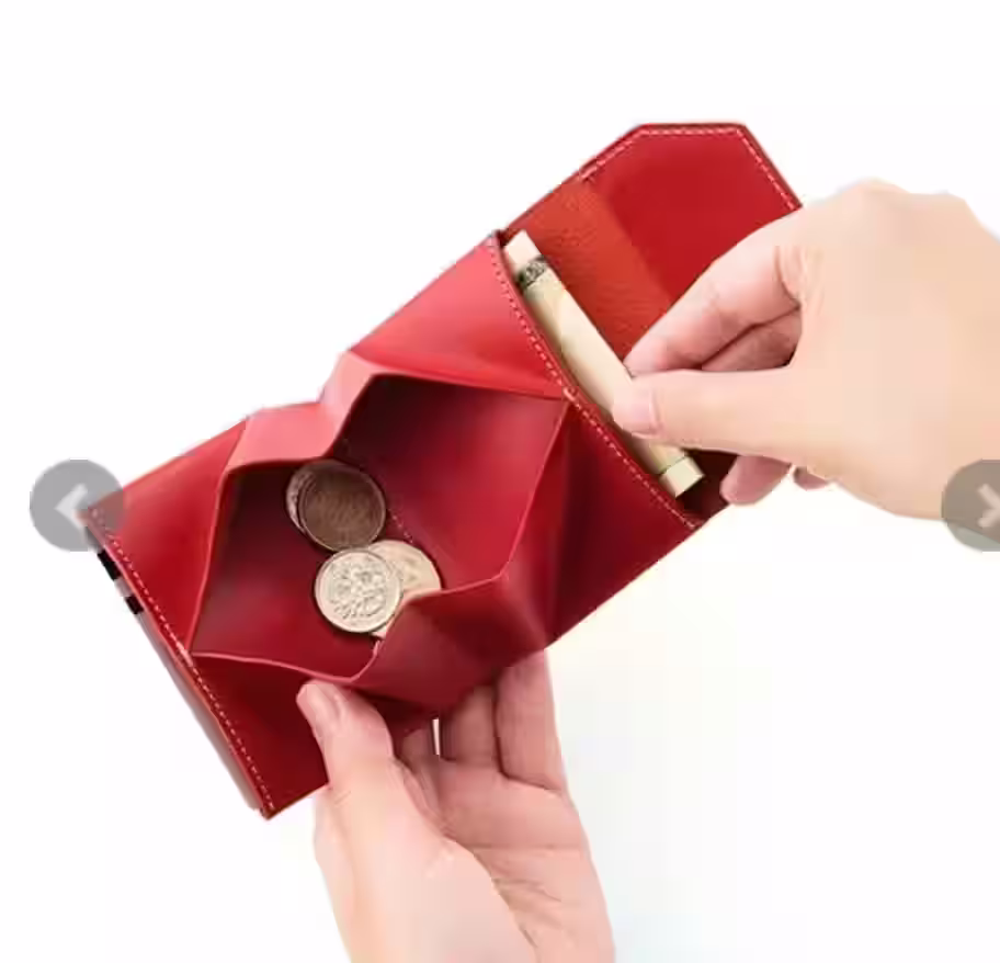 带零钱和现金按钮的皮革钱包图案 - 2