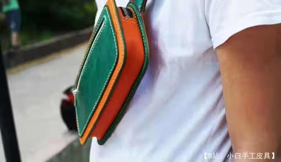 带拉链的小皮革腰包的图案 - 3