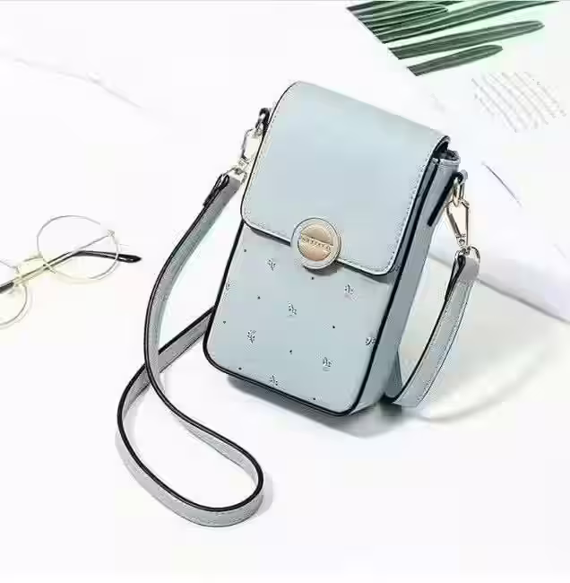 小号皮革斜挎女式手提包图案，前袋可放卡片 - 1