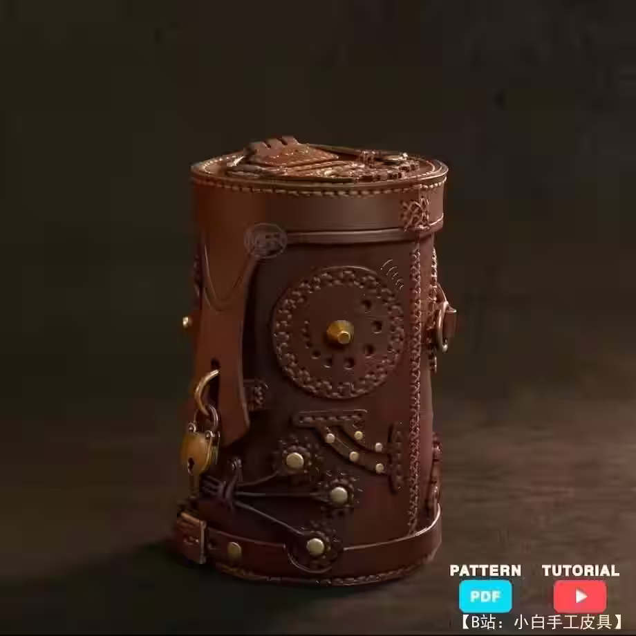 蒸汽朋克风格的小皮革存钱罐/珠宝盒的图案 - 1