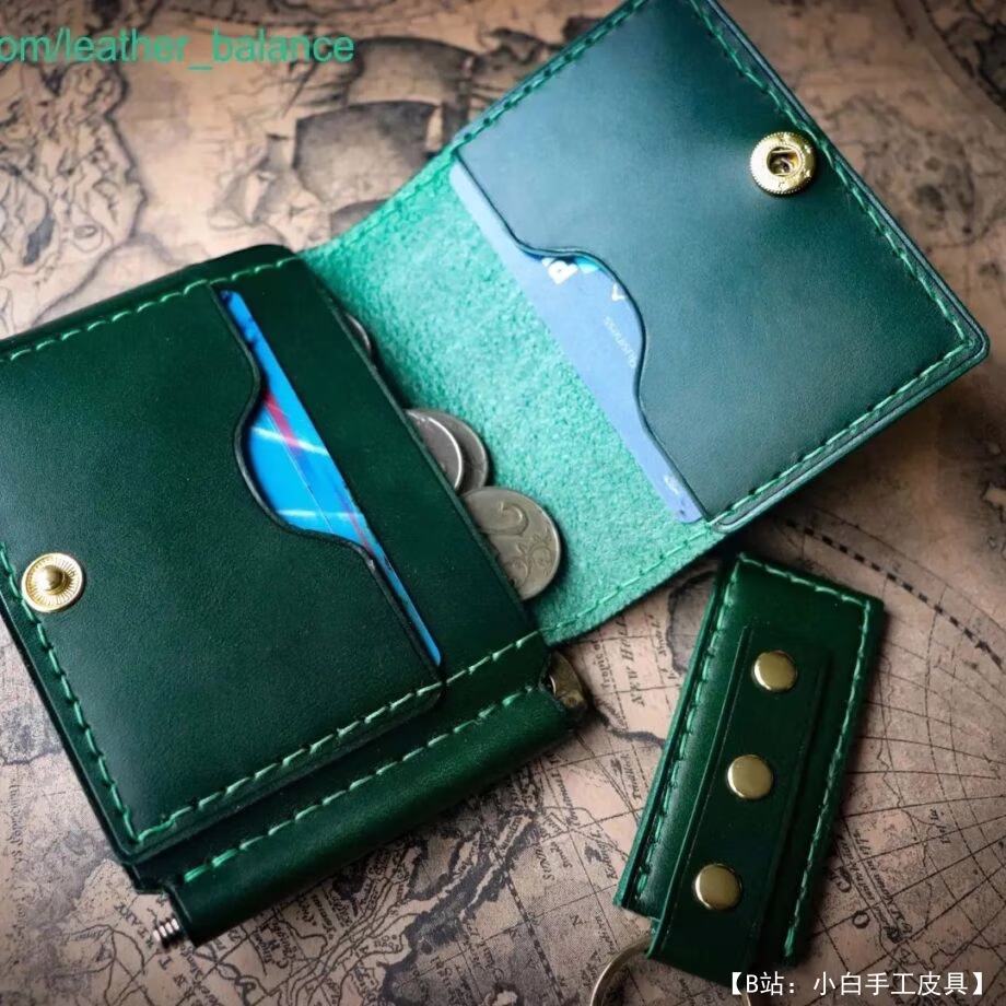 带硬币夹的纸币皮革夹图案 - 1