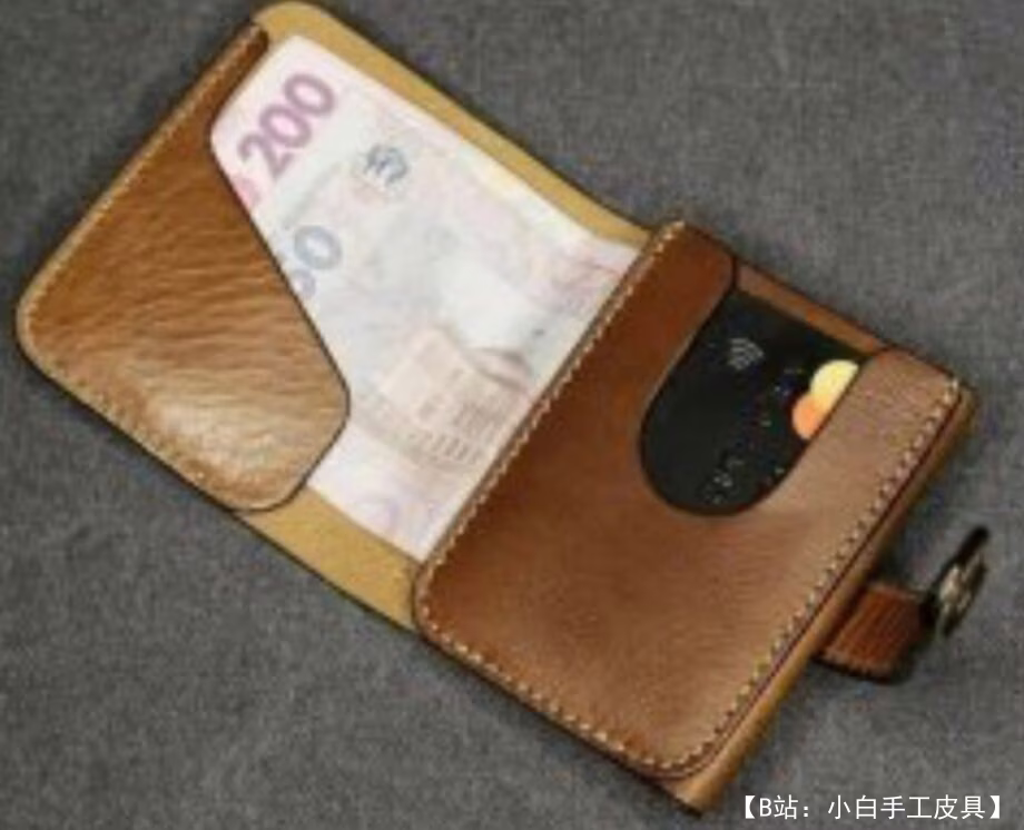 双折按钮皮革钱包卡夹图案 - 1