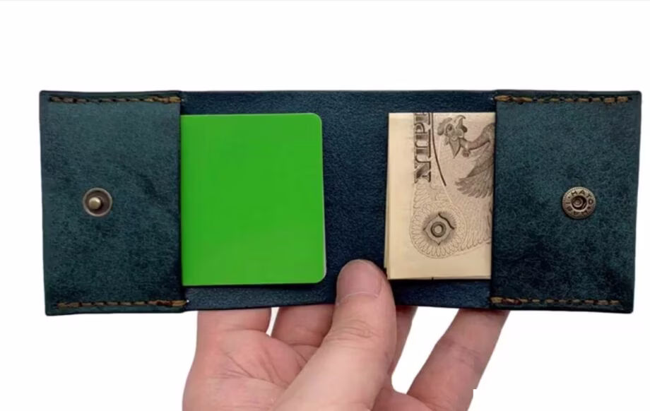 纽扣图案皮革钱包卡夹 - 2