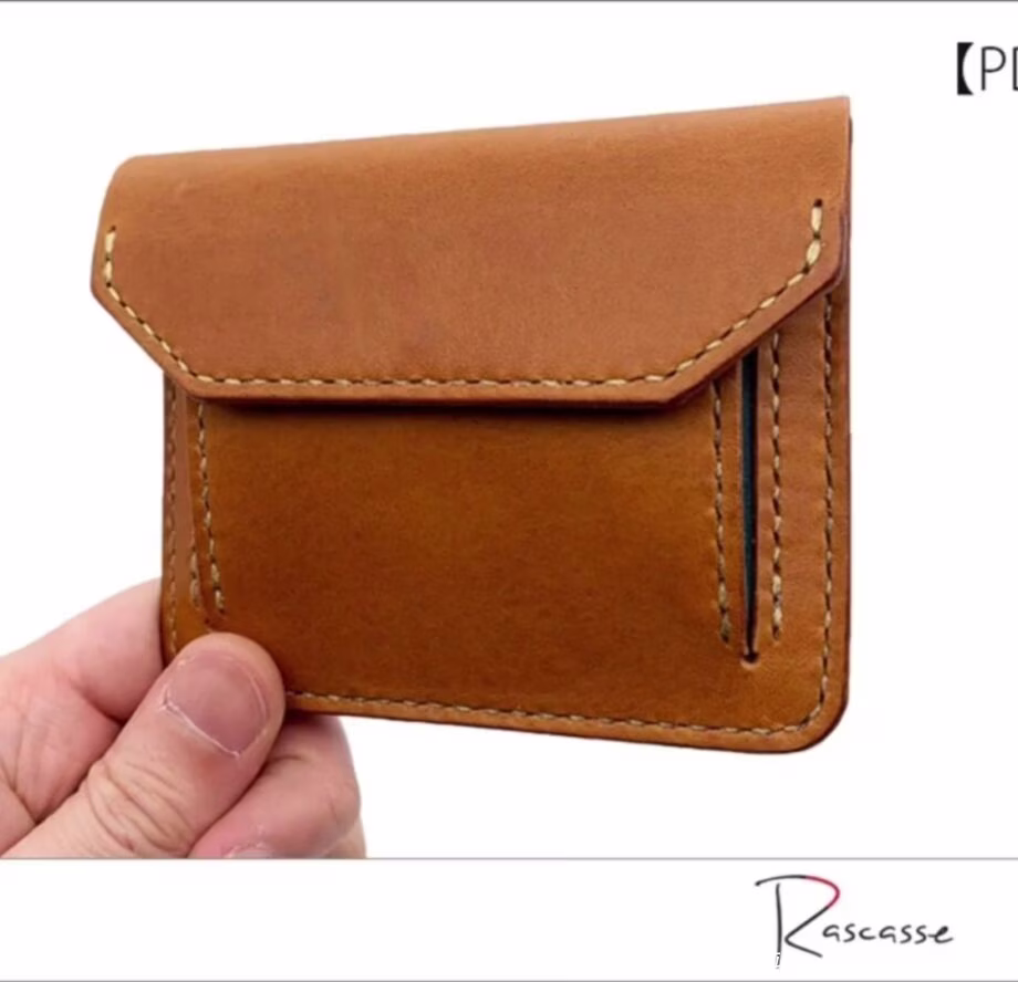 带现金和卡片按钮的皮革钱包持卡人图案 - 1