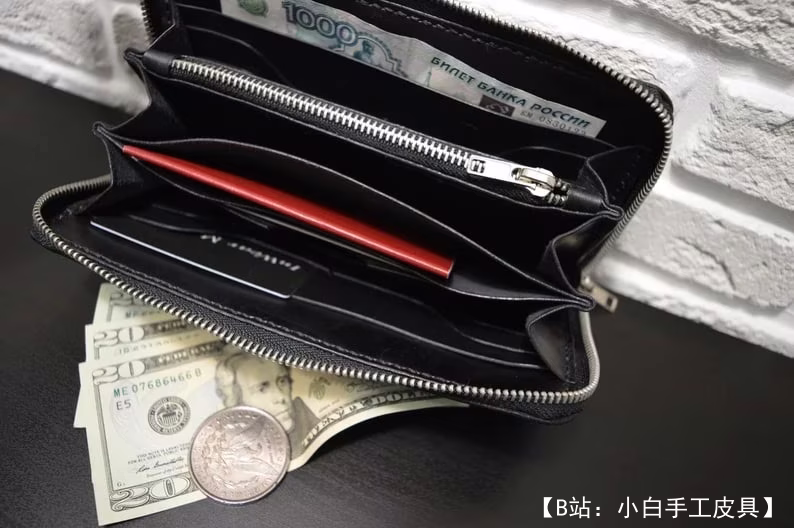 皮革拉链的图案，带有小零钱的拉链 - 1