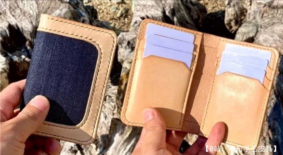 可容纳 6 张钞票的紧凑型皮革钱包的图案，带有由织物或任何其他材料制成的插件 - 2