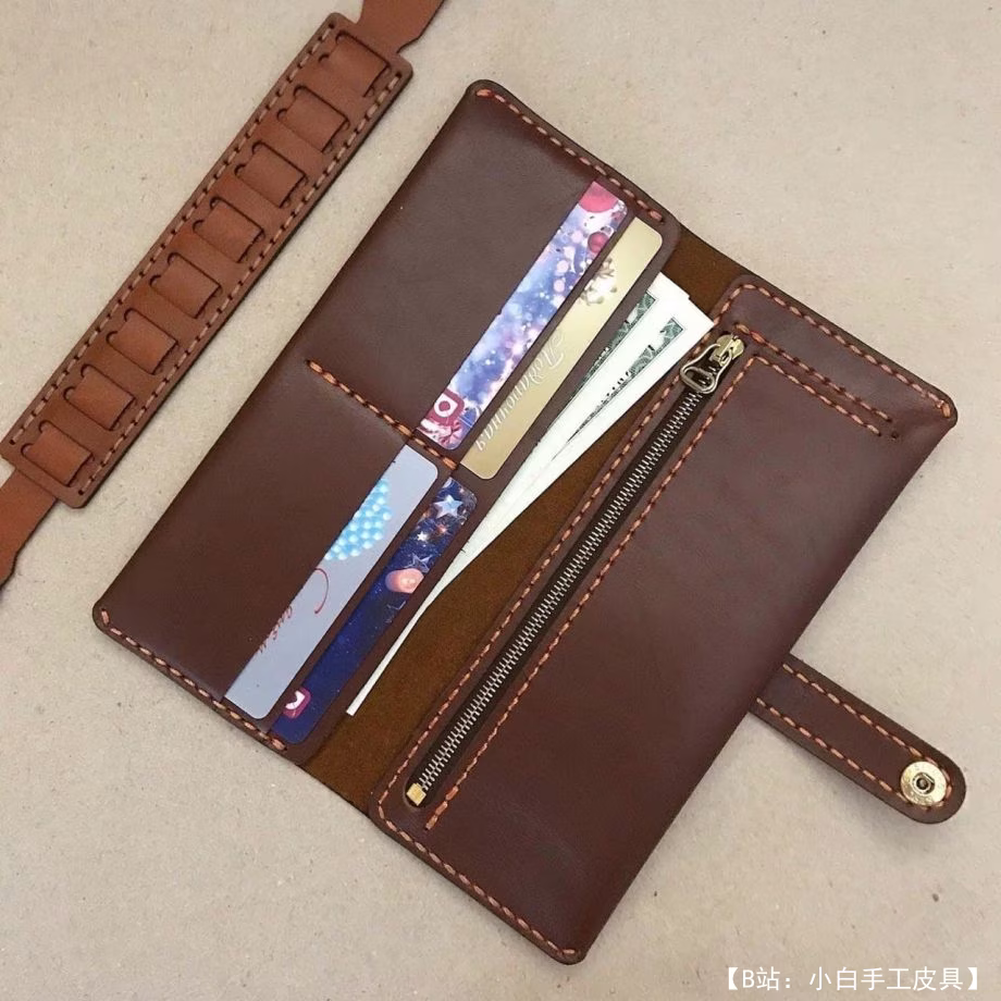 简单皮革加长图案，主要部分有拉链 - 1