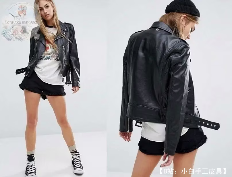 图案皮革女式机车夹克尺寸 38、42、46 欧元 - 1
